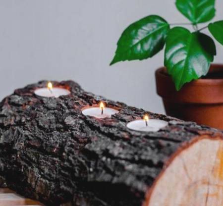 drewniany świecznik na 3x tealight pniaczek kora