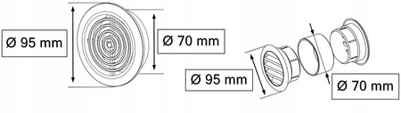 kratka osłona wentylacyjna okrągła fi 70 mm z siatką